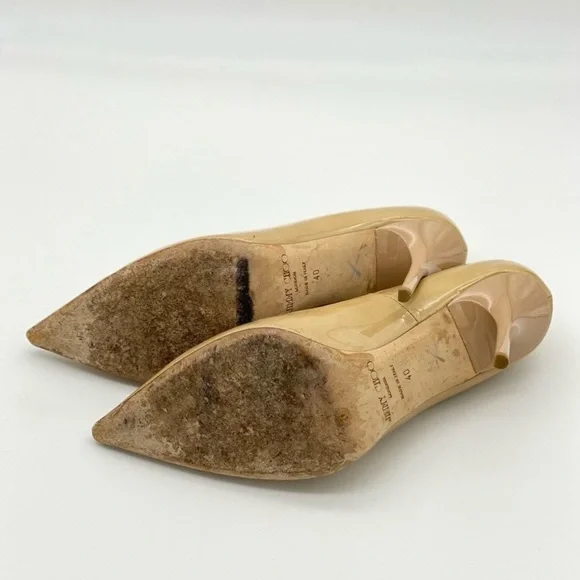 Jimmy Choo Nude Patent Leather Designer Pointed Toe Classic High Heels Size 40 - Picture 6 of 9